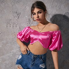на молнии Одноцветный Очаровательный Женские топы Shein