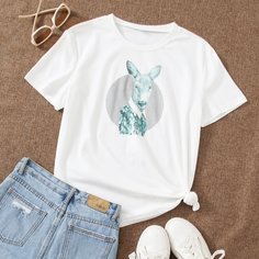 Животный Повседневный Футболки Shein