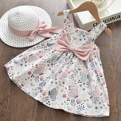 Платье с бантом сзади и принтом бабочки & шапка для девочек Shein