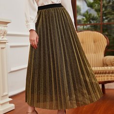 Блестящая плиссированная юбка с эластичной талией Shein