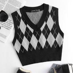 Вязаный жилет с узором аргайл Shein