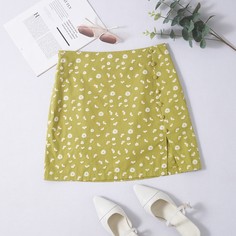 Юбка с цветочным принтом и разрезом Shein