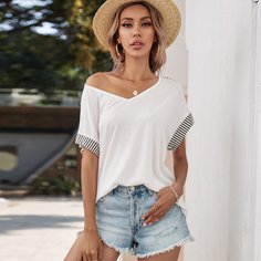 Полосатый Повседневный Футболки Shein