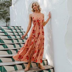 крест на крест Цветочный принт Бохо Платье Shein