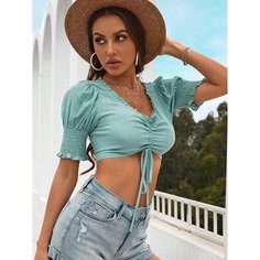 Оборка Одноцветный Бохо Блузы Shein