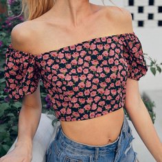 Топ с открытыми плечами и пышным рукавом Shein