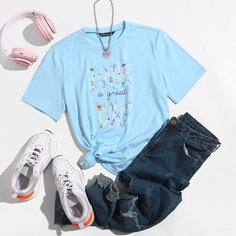Лозунг Повседневный Футболки Shein
