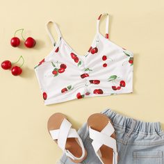 Майка с принтом вишни для девочек Shein