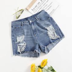 Рваные джинсовые шорты размера плюс Shein
