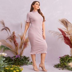 Трикотажное платье в полоску размера плюс Shein