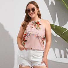 Со цветочками Повседневный Размера плюс жилет Shein