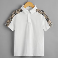 Рубашка-поло с рукавом реглан в клетку для мальчиков Shein