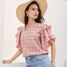 Топ в клетку с рукавами бабочка Shein