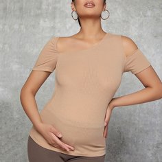 Вязаная футболка в рубчик для беременных Shein