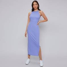 Однотонное платье с разрезом Shein