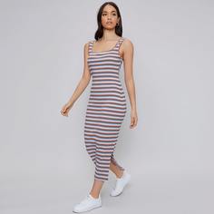 Разрез Полосатый Повседневный Платье Shein