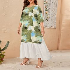 Платье с принтом тай-дай и оборками размера плюс Shein