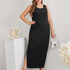 Трикотажное платье размера плюс с разрезом Shein