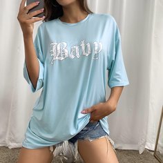 Удлиненная футболка с текстовым рисунком Shein