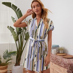 Платье в полоску с поясом Shein