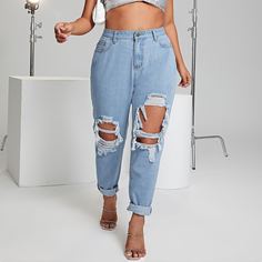 Рваные джинсы размера плюс Shein