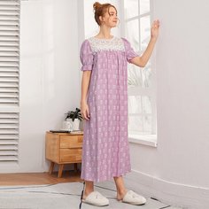 Платье с цветочным принтом и кружевом Shein