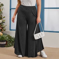 Однотонные широкие брюки размера плюс Shein