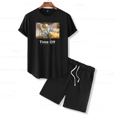 Мужские шорты и футболка с текстовым, графическим принтом Shein