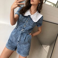 Джинсовый комбинезон с пуговицами и карманом Shein