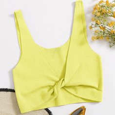 Неоново-желтый вязаный топ Shein