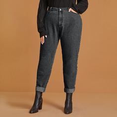 Однотонные джинсы размера плюс Shein