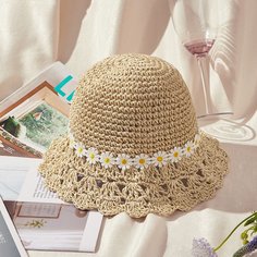 Соломенная шляпа с цветочным декором Shein