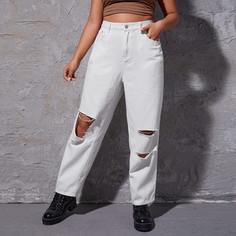 Рваные широкие джинсы с высокой талией размера плюс Shein