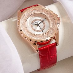 Кварцевые круглые часы со стрелкой и стразами Shein