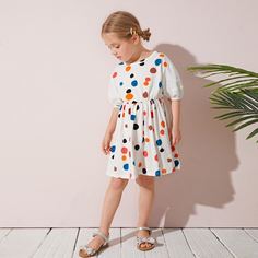 Платье в горошек с пышными рукавами для девочек Shein
