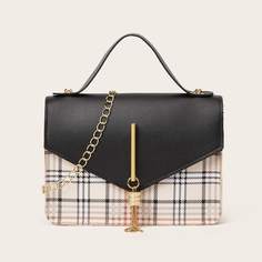 Сумка с цепочкой и бахромой в клетку Shein