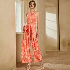 Открытая спина Со цветочками Бохо Комбинезоны Shein