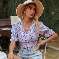 с оборками цветочный Бохо Блузы Shein