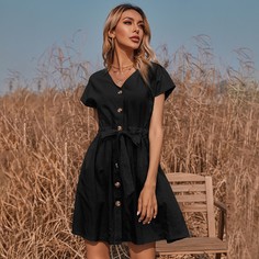 на кулиске Одноцветный Повседневный Платье Shein