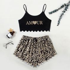 Пижама с текстовым принтом Shein