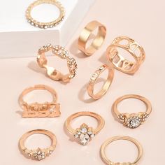 10шт кольцо со стразами Shein