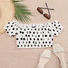с оборками В горошек Бохо Женские топы Shein