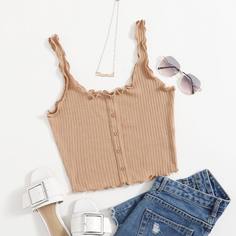 Трикотажный топ без рукавов в рубчик Shein