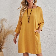 Однотонное платье с карманом Shein