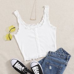 Трикотажный топ без рукавов в рубчик Shein