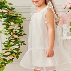 на пуговицах Одноцветный Очаровательный Платья для девочек Shein
