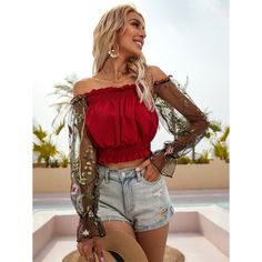 с оборками Растения Бохо Блузы Shein