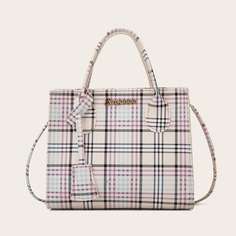 Сумка-сэтчел в клетку с текстовым декором Shein