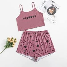 Пижама на бретелях с принтом галактики размера плюс Shein