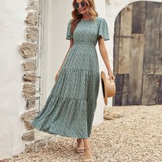 С оборками цветочный Бохо Платье Shein